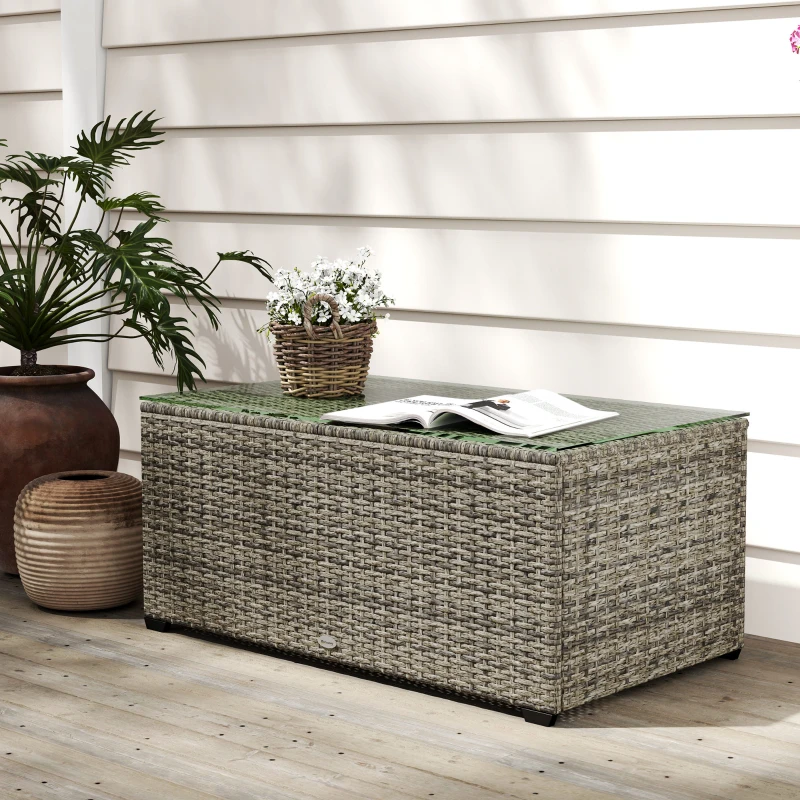 Outsunny 90 x 50cm Glass-Top Rattan Side Table - Dark Grey