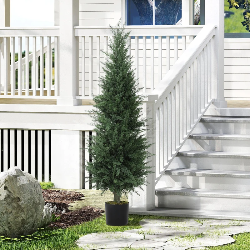 HOMCOM Kunstcipresplant, 638 Kunststof Bladeren, met Pot, UV-bestendig, Groen