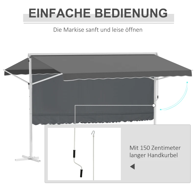 Outsunny Staande luifel met knikarm tuinluifel luifel zwengel grijs 3,95 x 2,94 m