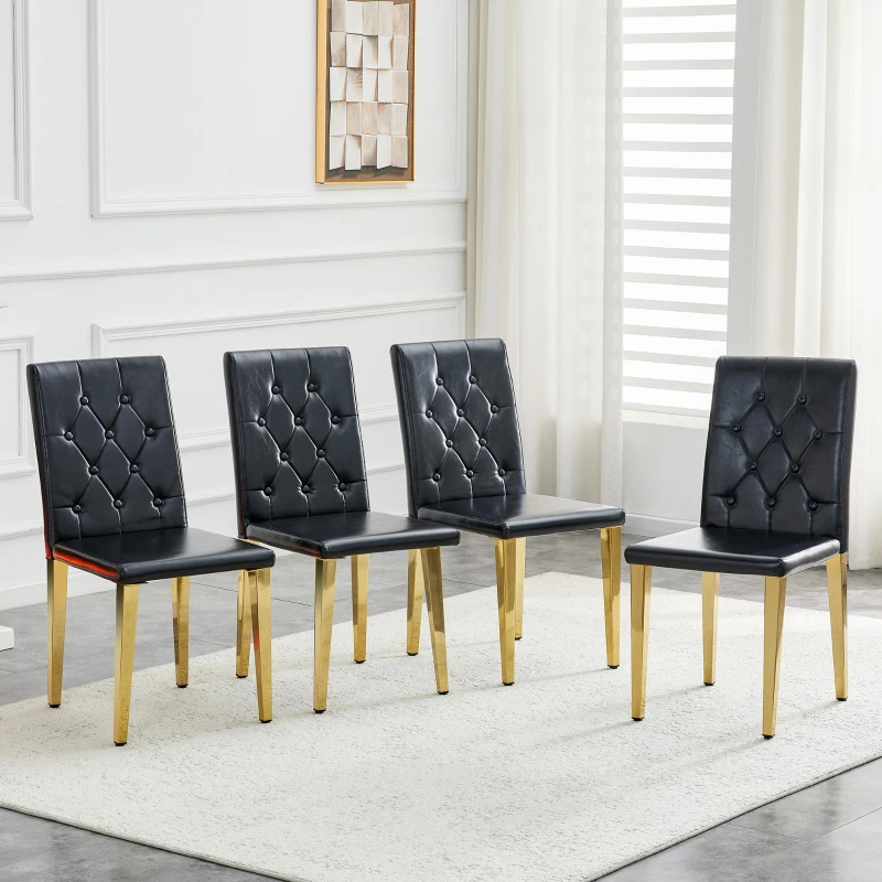 Lot de 4 chaises de salle à manger, style luxe européen, patins antidérapants et silencieux, 42x46x89 cm, Noir+Or