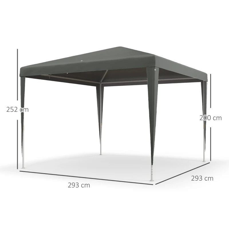 Outsunny Tonnelle de jardin 3 x 3 m, barnum tente de réception Structure en acier, tissu PE pour fêtes et mariages, gris
