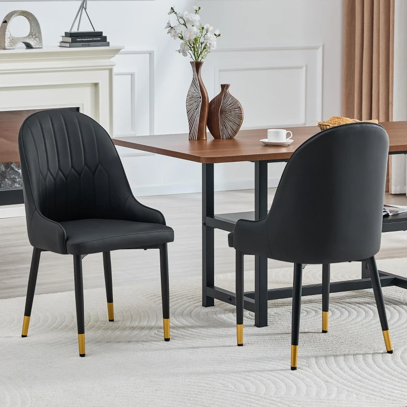 Lot de 2 chaises de salle à manger, dossier motif éclair stylé, déperlante et facile d'entretien, 47.3x44x91 cm, Noir