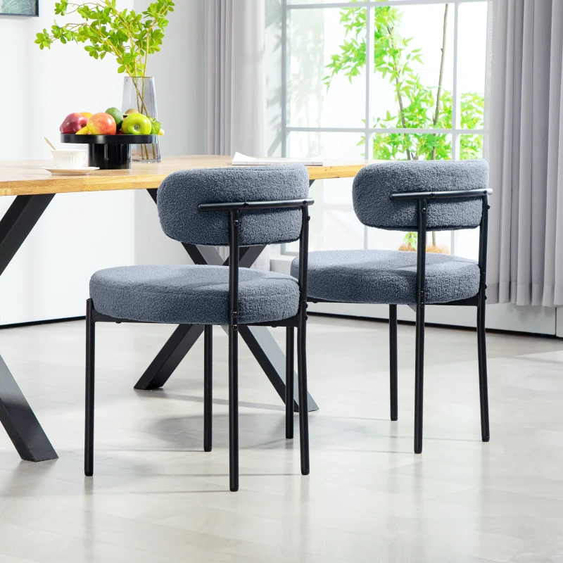 HOMCOM Set van 2 eetkamerstoelen, fleece-bekleding, stoelen met gestoffeerde zitting, metalen poten, grijs