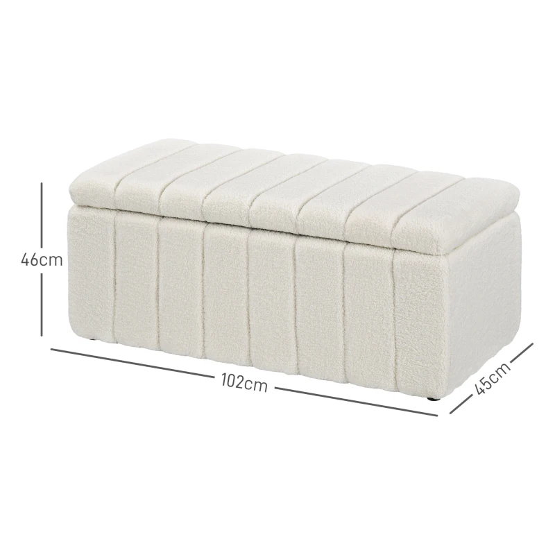 HOMCOM Opbergbank met Zacht Teddypluche, Gestoffeerde Bank met Houten Frame, Bedbank met Opbergruimte, Schoenenbank voor Slaapkamer, Woonkamer en Hal, 102 x 45 x 46 cm, Crèmewit(m-3)