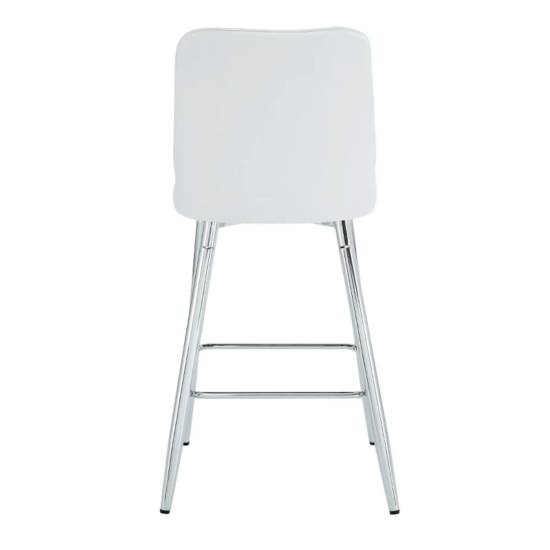 Lot de 2 tabourets de bar hauteur, design moderne et confortable, dossier incurvé et repose-pieds, 42x45x100 cm, Blanc+Argenté