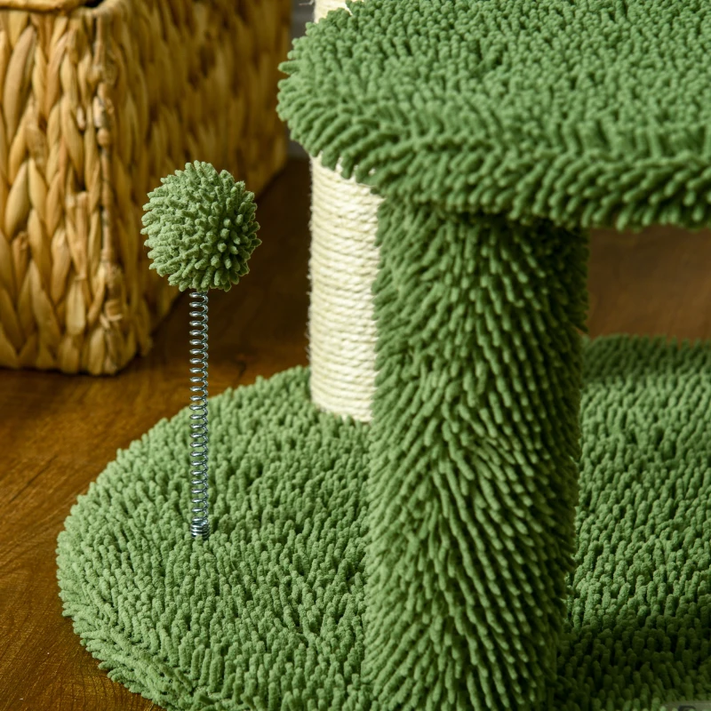PawHut Albero per Gatti a forma di Cactus con Tiragraffi e 2 Palline da Gioco, 35x31x55.5 cm, Verde e Bianco