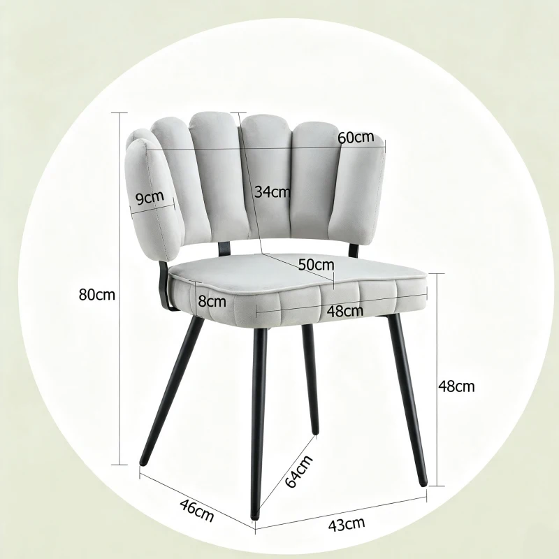 Lot de 2 chaises de salle à manger, mousse haute densité, patins antidérapants, 60x48x80 cm, Gris clair+Noir