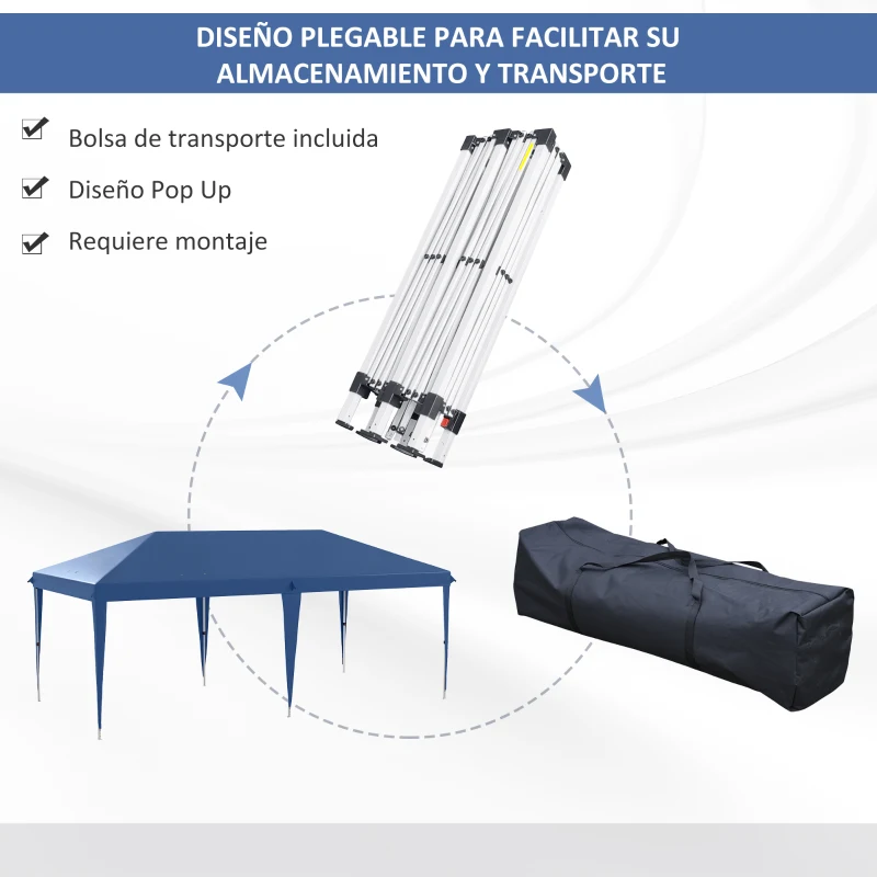 Outsunny Carpa Plegable 6x3 m con Altura Ajustable en 3 Niveles Bolsa de Transporte Anti-UV y Marco de Acero Azul