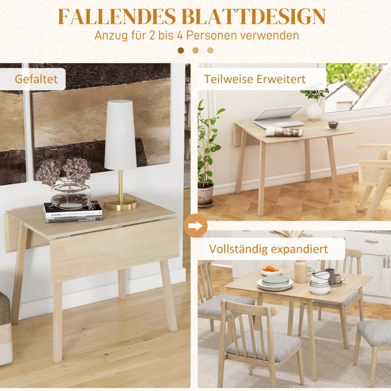 HOMCOM Eettafel Klaptafel Keukentafel, 2 inklapbare zijden, 110 x 86 x 75 cm, Naturel