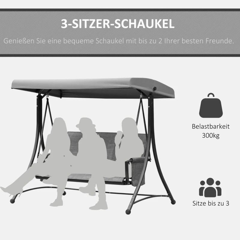 Outsunny 3-personen tuinschommelbank aluminium met zonnedak, grijs