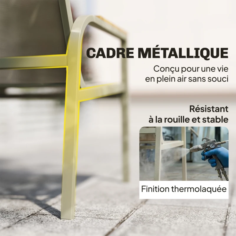 Outsunny Salon de Jardin Ensemble de Terrasse avec Canapé 2 Places, 2 Fauteuils et Table Basse en Verre Trempé 4 Pièces Vert