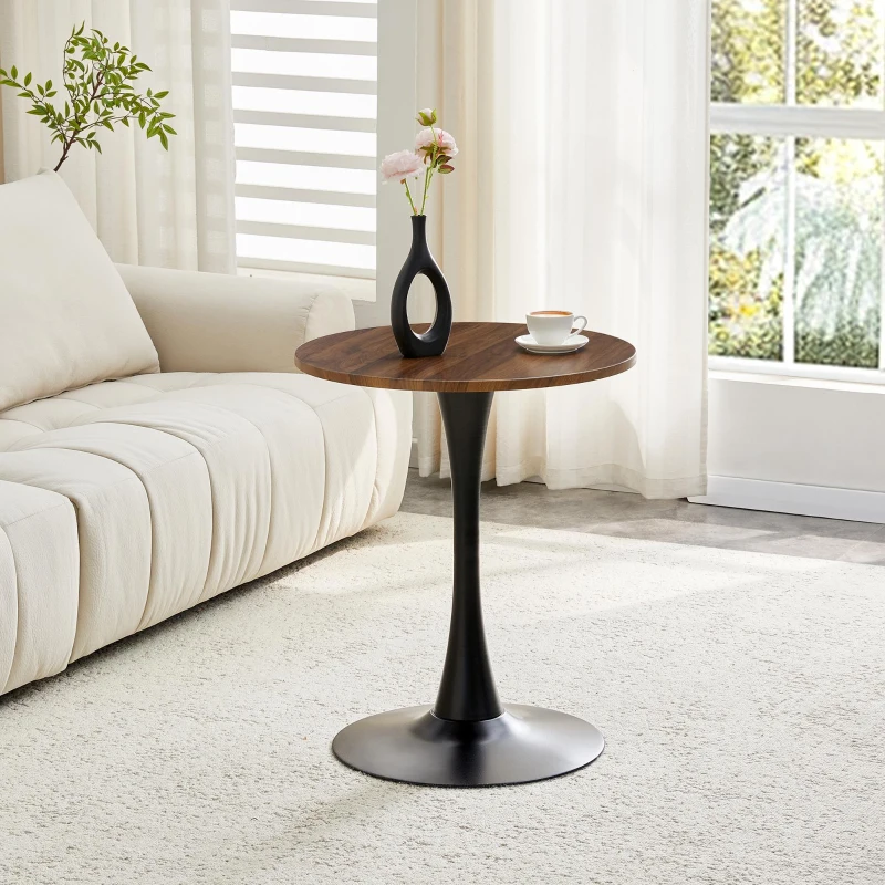 Table d'appoint ronde, style mid-century, pieds antidérapants, usage multifonction, 60x60x72 cm, Noyer