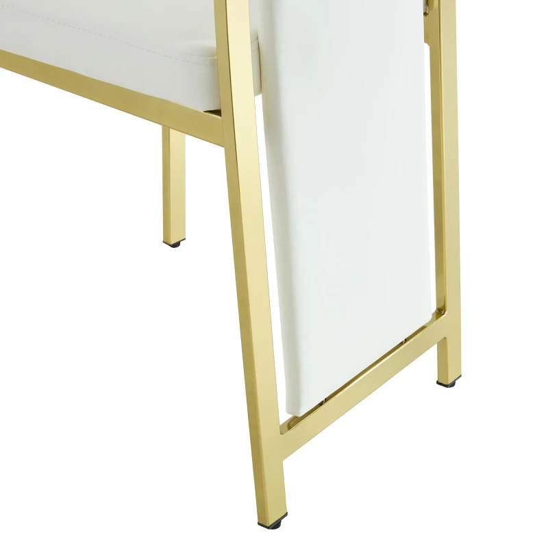 Chaise de salle à manger minimaliste européenne, bordure dorée 3D et dossier haut ergonomique, 44x42.7x109 cm, Blanc+Doré