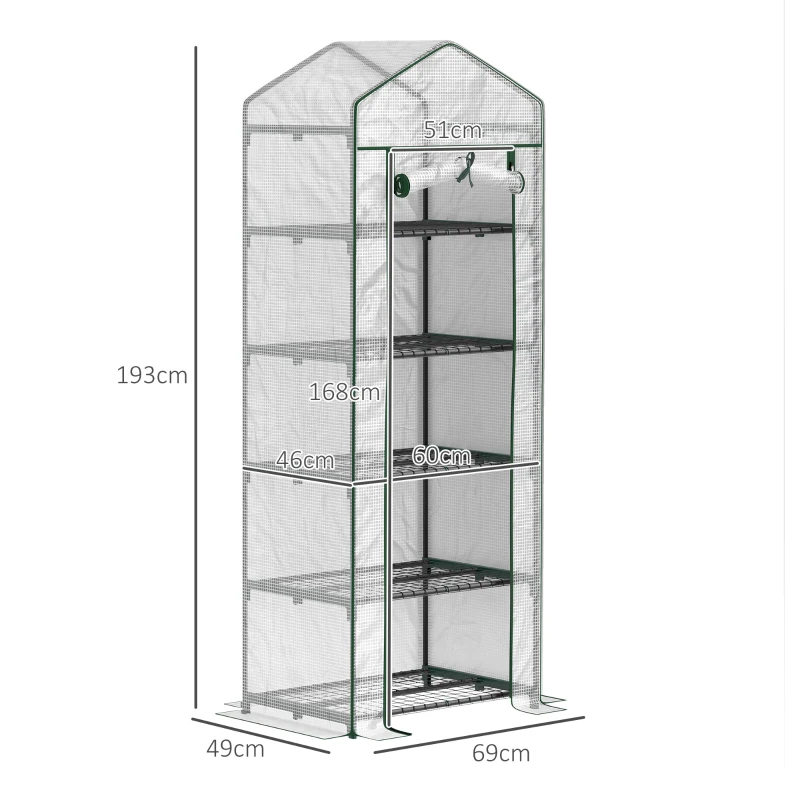 Outsunny Mini-kas voor Bloemen of Groenten, Staal, Plastic, 69L x 49B x 193H cm, Wit(m-3)
