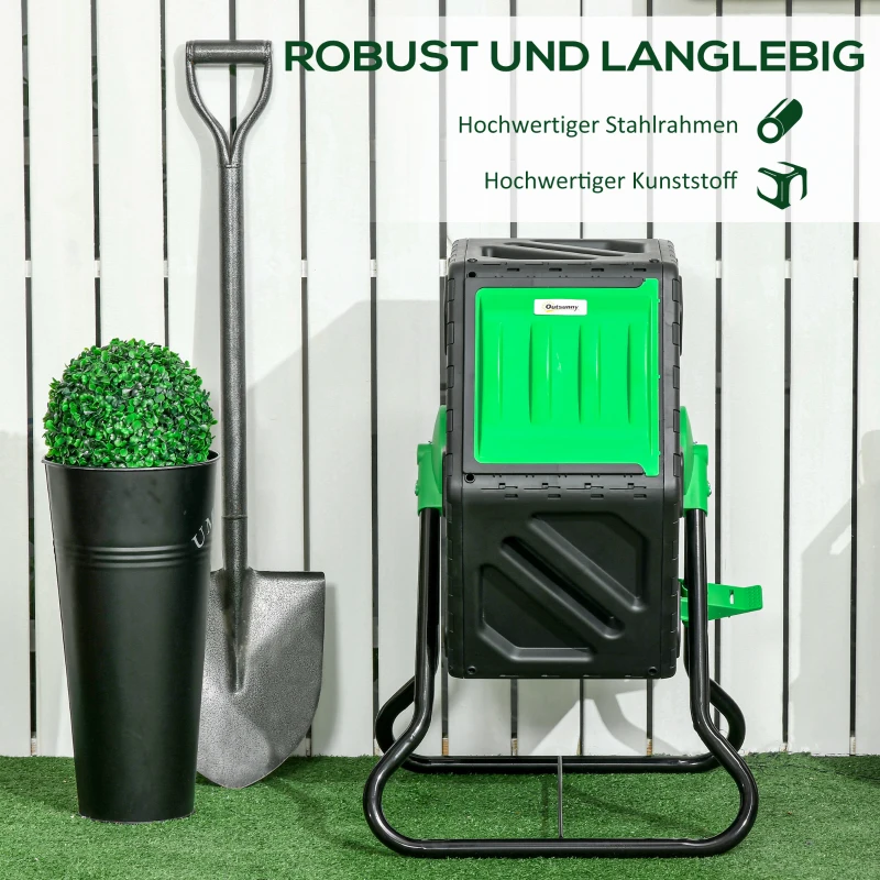 Outsunny Compostbak, 65 Liter Composter, Draaibaar, Compact, 48 Ventilatiegaten, Staal, Kunststof, Groen+Zwart