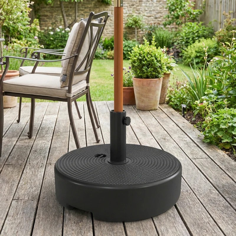 Outsunny Pied de parasol, socle parasol extérieur Remplissable jusqu'à 19 kg avec Sable ou 15 kg avec Eau, Ø 45 x 30,5 cm, noir