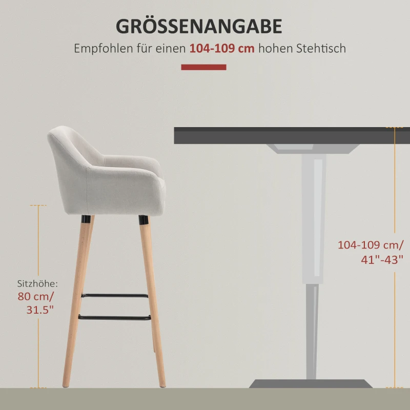 HOMCOM 2-delige set barkrukken, inclusief voetensteun, massief hout, 55 cm x 48 cm x 100 cm, beige + natuur