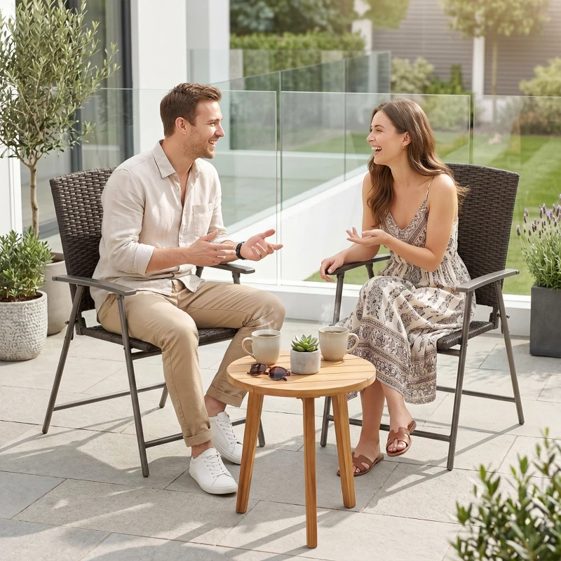 Outsunny Set of Two Folding Rattan Seat Chairs - Brown