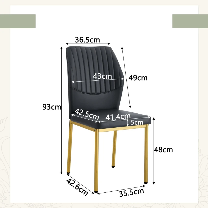Lot de 4 chaises de salle à manger, style léger-luxe, patins antidérapants, 43x42.6x93 cm, Noir+Doré