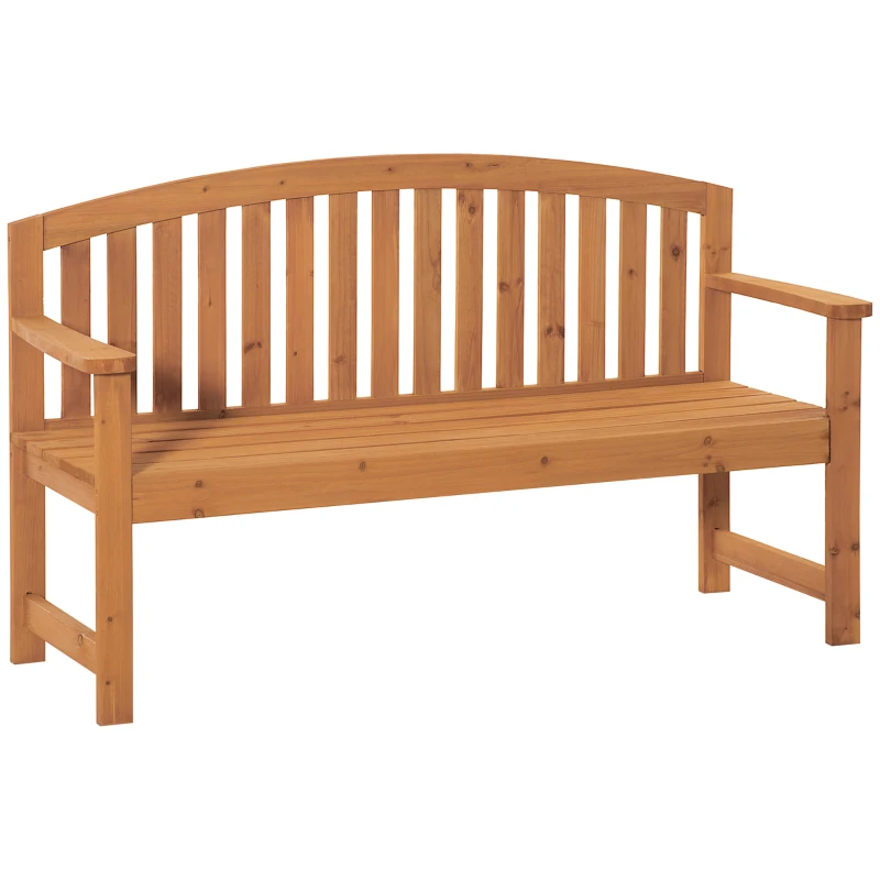 Outsunny Banco de Jardim de 3 Lugares Banco de Ripas de Madeira com Encosto Apoio para os Braços Terraço Varanda Exterior Carga 320kg 140x50x85cm Natural