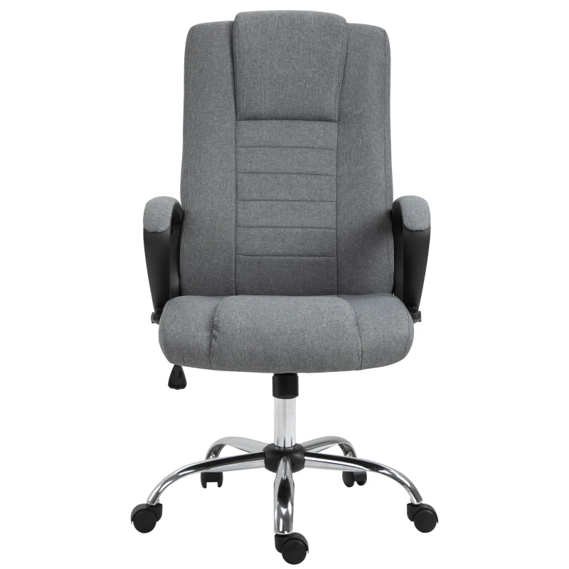 HOMCOM Fauteuil de bureau à roulettes chaise manager ergonomique pivotante hauteur réglable lin gris foncé