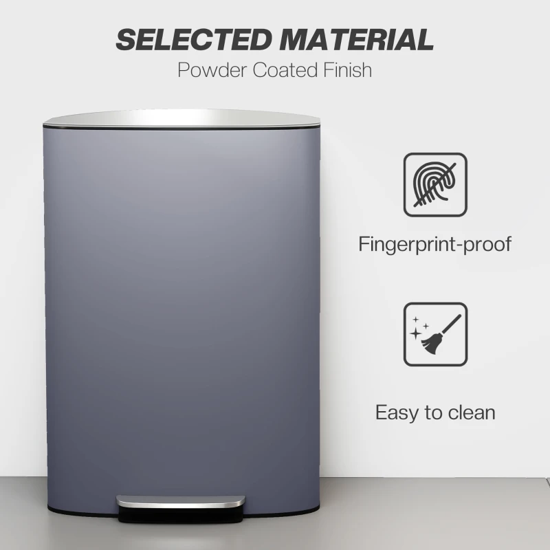 HOMCOM 50L Kitchen Bin with Soft-Close Lid and Stay-Open Function, Stainless Steel Pedal Bin with Removable Inner Bucket, Carry Handle for Kitchen, Office, Home, Grey