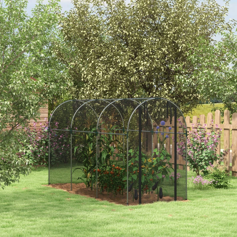 Outsunny 360 x 120cm Galvanised Steel Fruit Cage, Plant Protection Tent with Zipped Door, Black
