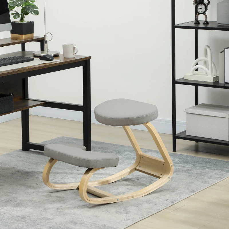 HOMCOM Sedia Inginocchiatoio con Movimento a Dondolo, in Tessuto e Legno di Betulla, 50x73x55 cm, Grigio