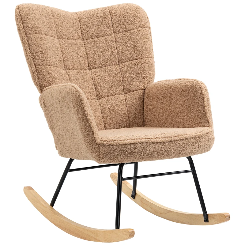 HOMCOM Schommelstoel in retrodesign, massief hout, fauteuil, relaxfauteuil, 98 cm x 71 cm x 101 cm, bruin