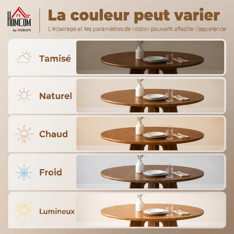 HOMCOM Table à manger ronde pour 4 personnes, Ø 110 x 73,5 cm, table de cuisine avec base croisée, marron