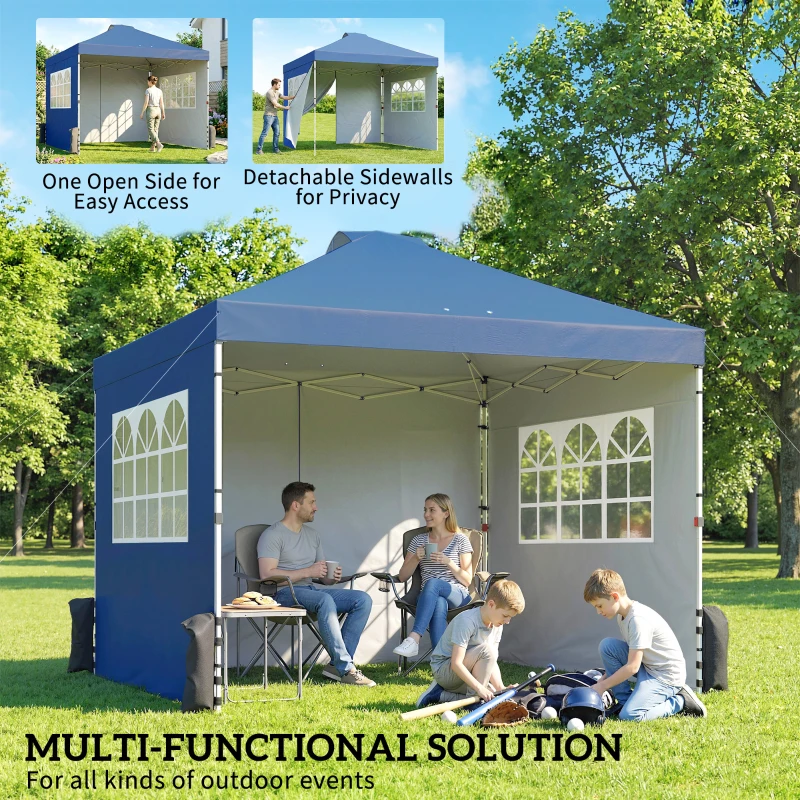Outsunny Pop Up Gazebo Waterproof Height Adjustable Canopy with 3 Sidewalls Wheeled Bag for Parties 3 x 3 m Dark Blue