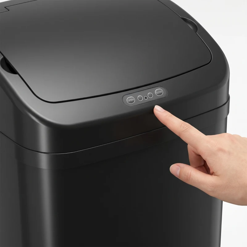 HOMCOM 48L Galvanised Steel Sensor Bin - Black