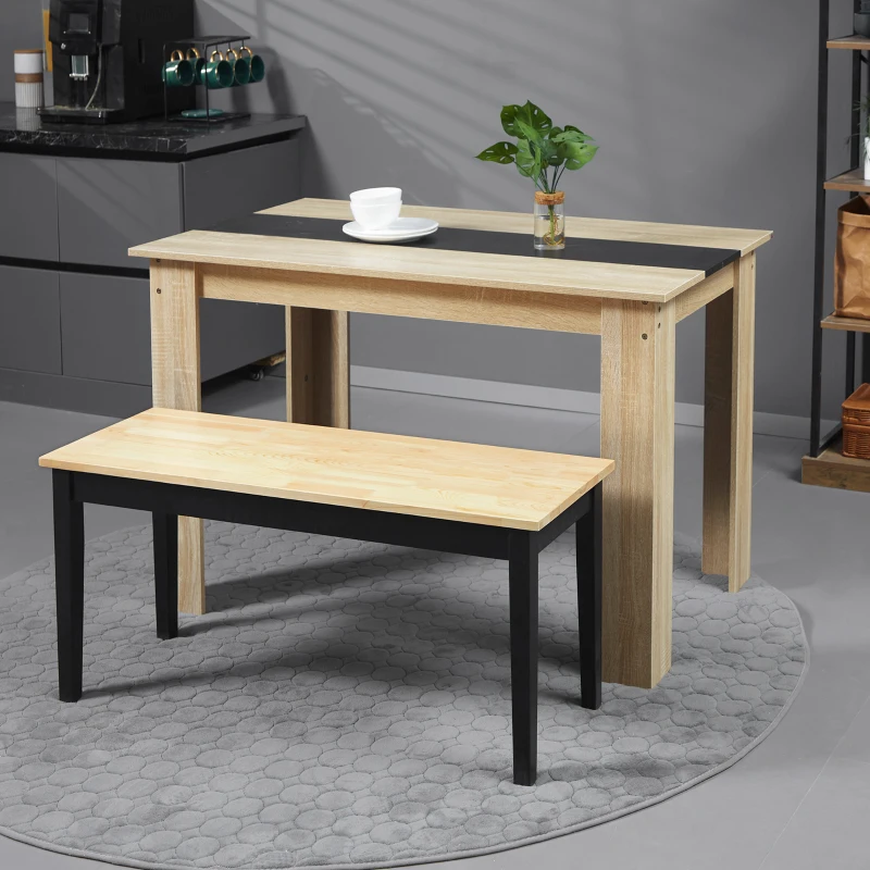 HOMCOM Moderne bank voor 2 personen, houten bank, massief hout, gelakt, naturel + zwart