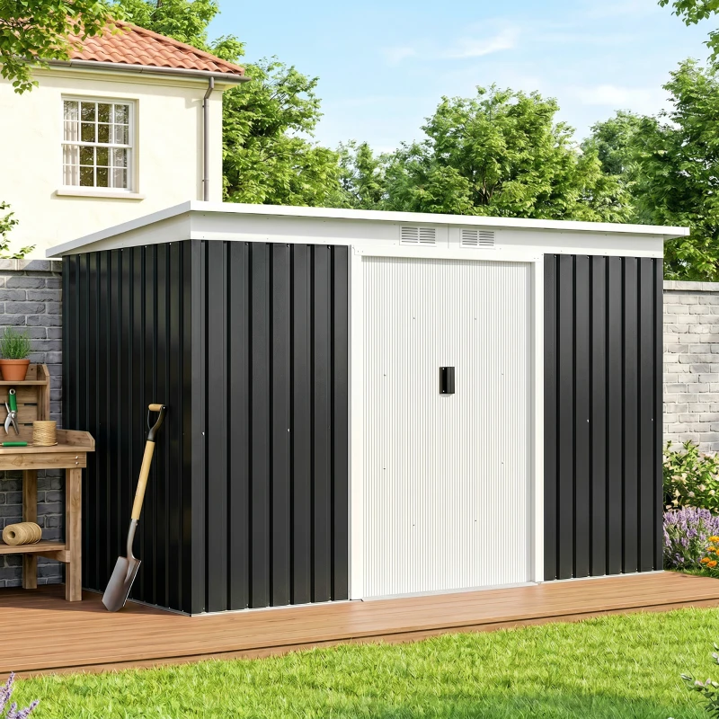 Outsunny Abrigo de Jardim 280x130x172cm Abrigo de Exterior de Aço Galvanizado com Porta Corredeira e Ventilações Cinza Escuro