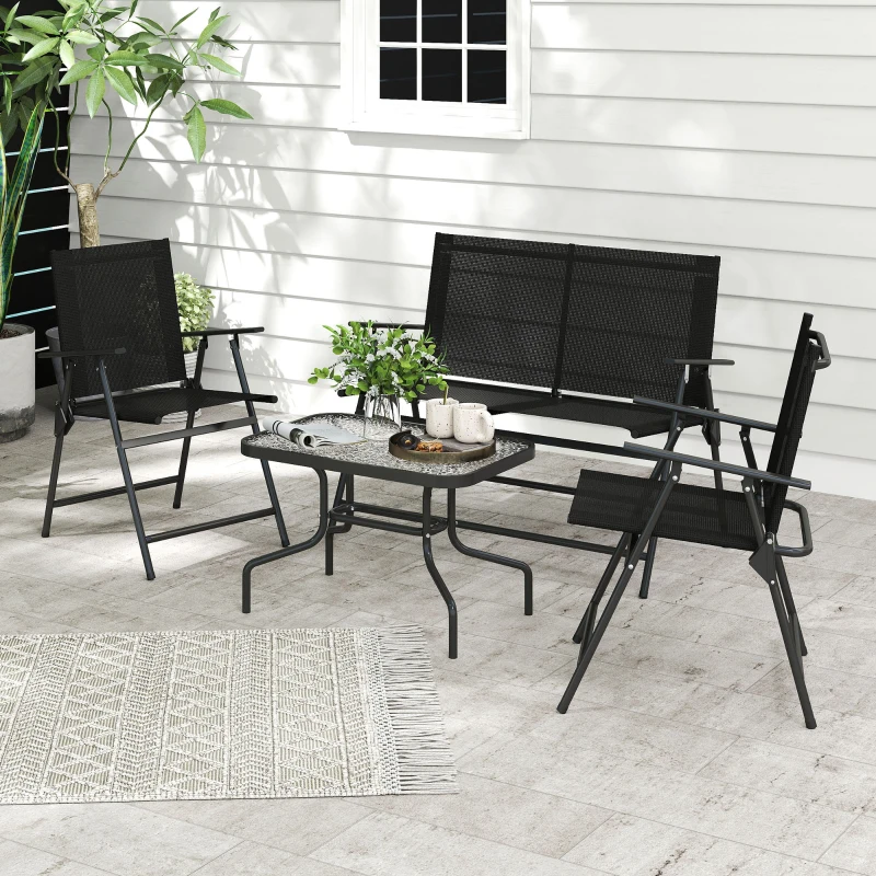 Outsunny Four-Piece Metal Garden Sofa Set - Black