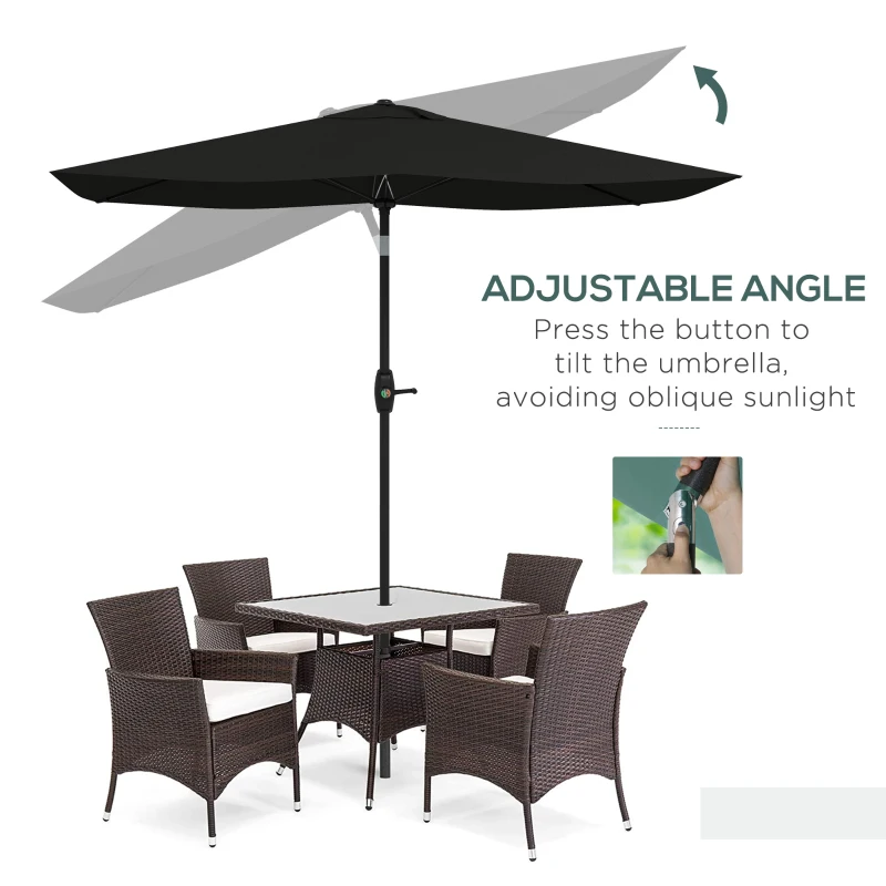 Outsunny 3 x 2 m Garden Parasol Umbrella with Aluminium Pole, UPF 50+ Rectangular Outdoor Table Parasol Sun Shade with Crank & Push Button Tilt, Metal Ribs, Black