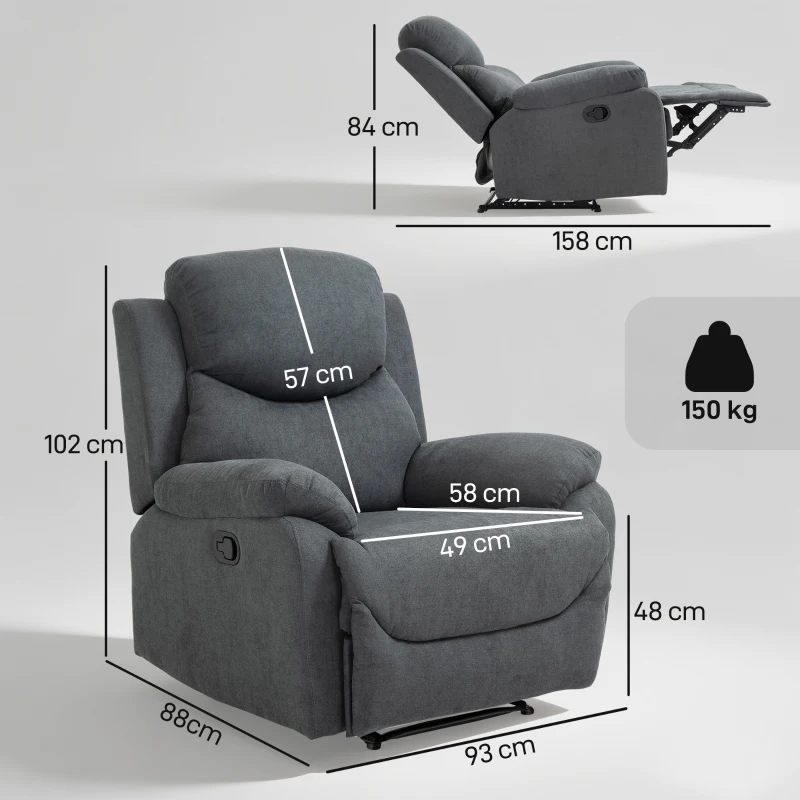 HOMCOM Relaxstoel, ligstoel, 150° kantelbaar, Donkergrijs(m-3)