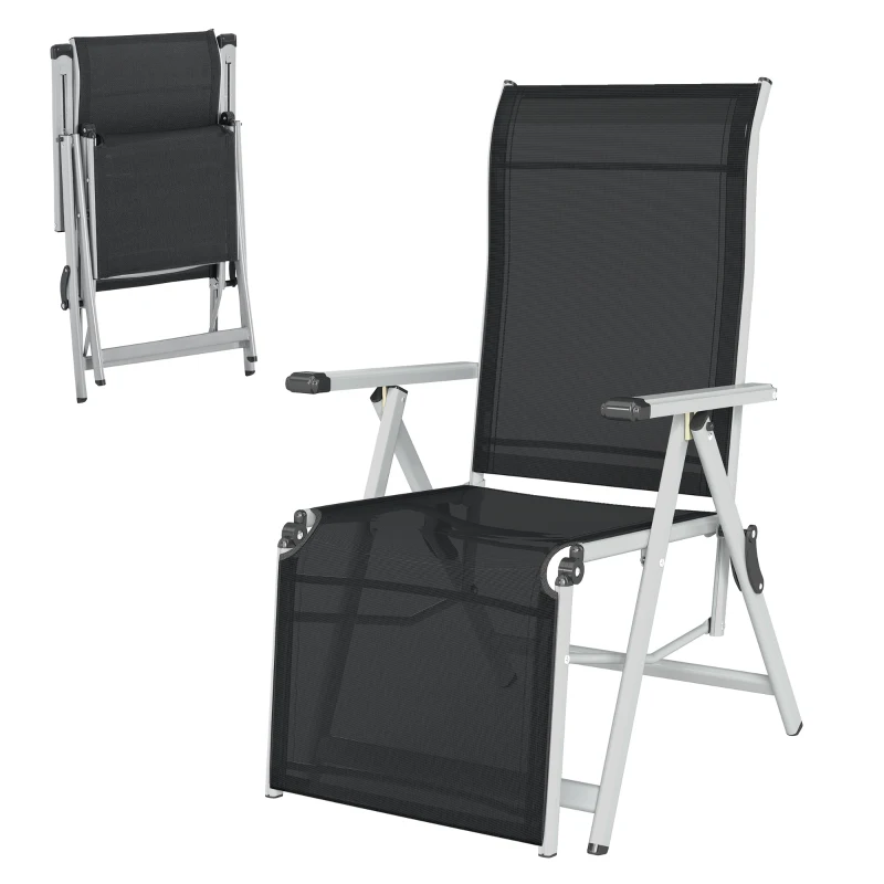 Outsunny Chaise longue pliable transat bain de soleil avec dossier & repose-pied réglable multi-positions, noir