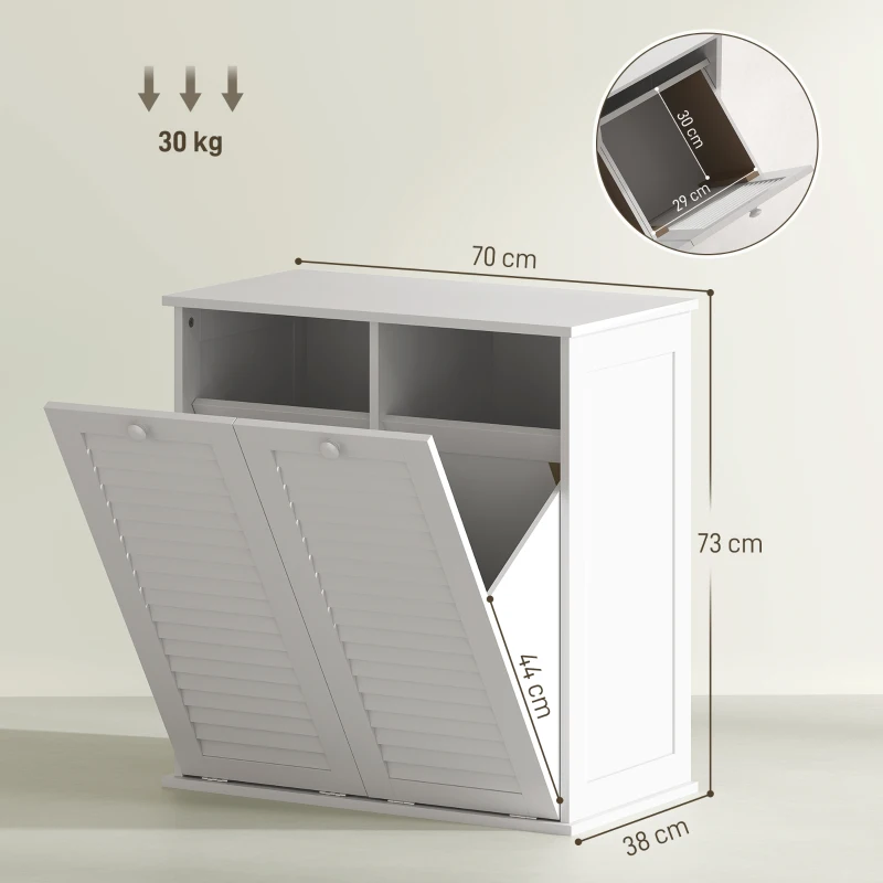 HOMCOM Meuble salle de bain avec panier à linge armoire salle de bain en bois portes persiennes 2 paniers 70 x 38 x 73 cm blanc