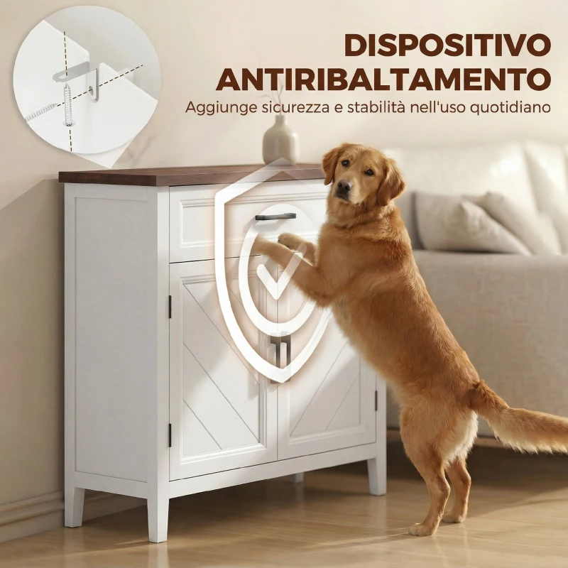 HOMCOM Credenza Moderna Rustico con Ripiano Regolabile, Spazio Contenitore e 2 Ante.