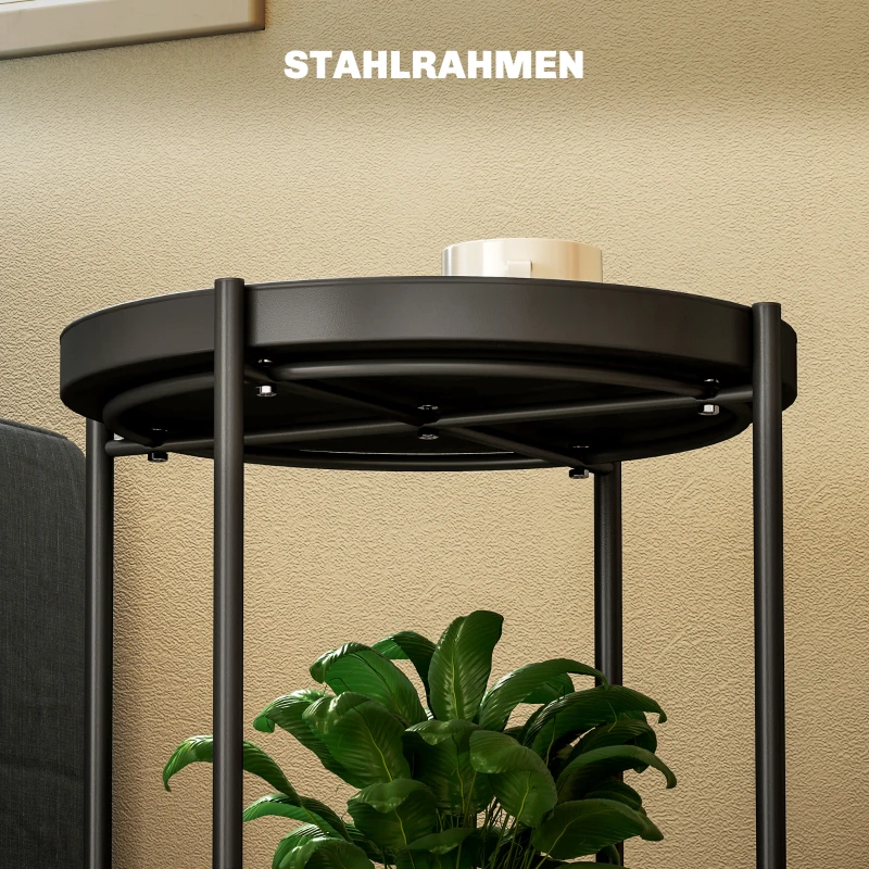 HOMCOM Ronde Bijzettafel met Legbord, 2-Lagen Koffietafel voor Woonkamer, Slaapkamer, Kleine Ruimtes, Metaal, Zwart