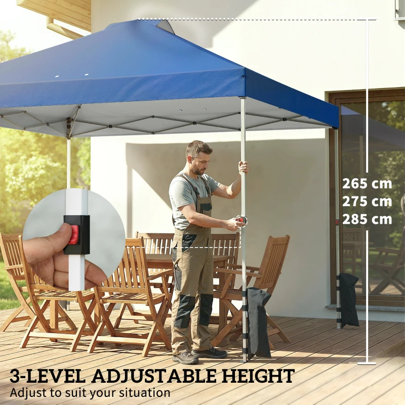 Outsunny Pop Up Gazebo Waterproof Height Adjustable Canopy with 3 Sidewalls Wheeled Bag for Parties 3 x 3 m Dark Blue
