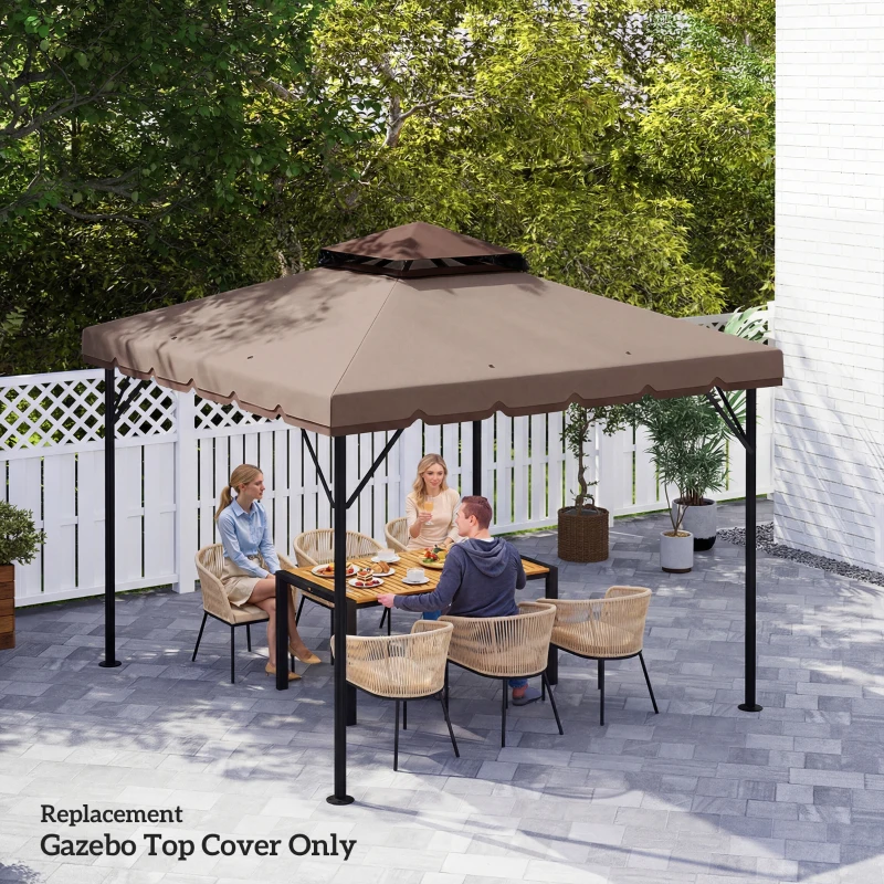 Outsunny Toldo de Substituição 3x3 m com Teto Duplo Orifícios de Drenagem e UPF 30+ Apenas Toldo NÃO Inclui Estrutura Caqui