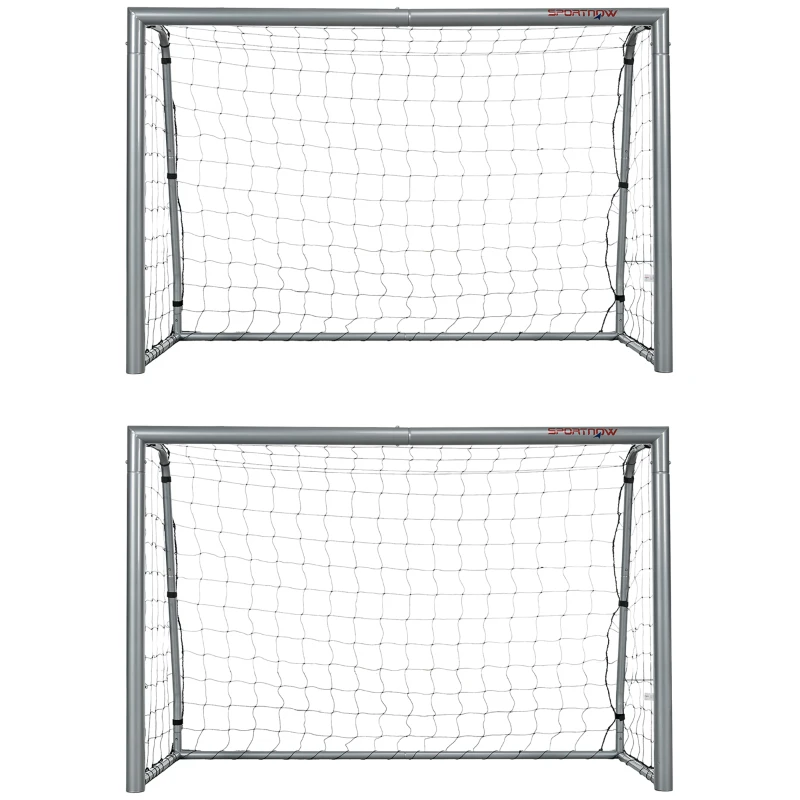 SPORTNOW 8ft x 5ft Football Goal, Set of 2 Football Net for Garden, Training Goal with Ground Stakes, Steel Frame