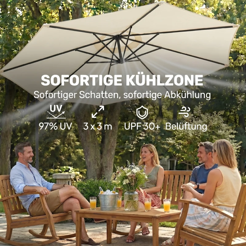 Outsunny Parasol afneembare zwevende parasol zwengelparasol met handkruk crème