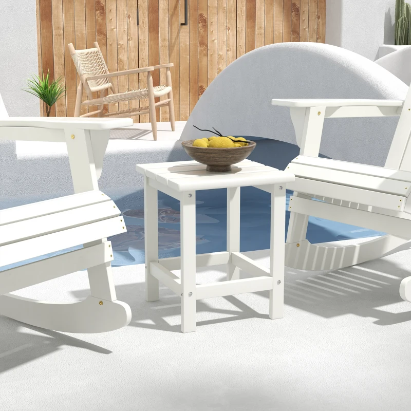 Outsunny Square Coffee Table, HDPE Tabletop and Frame for Porch, Garden, Side Table, 38 x 38 x 46 cm, White