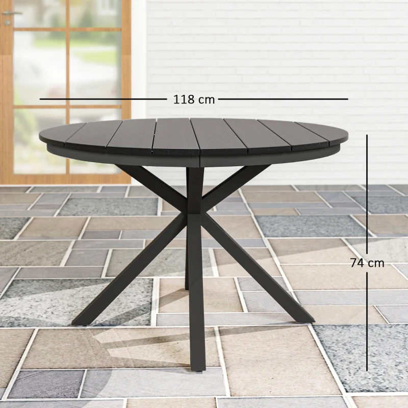 Outsunny Tuintafel Ø118cm, weerbestendige balkontafel van aluminium, bijzettafel met gekruiste poten en lattenontwerp, zwart