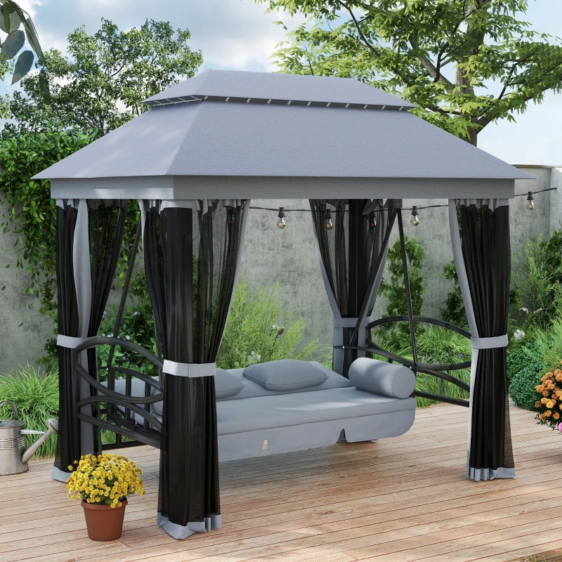 Outsunny 3 Seater Swing Chair Hammock Gazebo Lounger Cushioned Seat Waterproof Grey