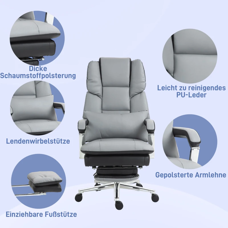 HOMCOM Ergonomische Verstelbare Bureaustoel, 63x71x123-129cm, Lichtgrijs/Zwart(m-5)