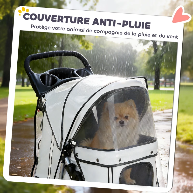 PawHut Poussette buggy pliable animaux chariot pliante chien chat porte-gobelet panier de rangement 75 x 45 x 97 cm gris